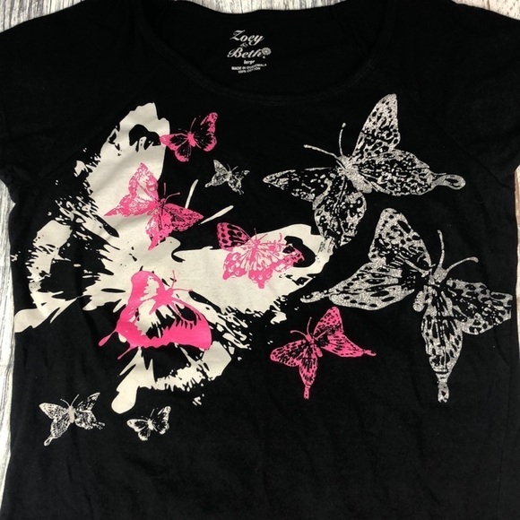 Zoey & Beth Black Blouse With Butterflies Size L - Picture 1 of 9